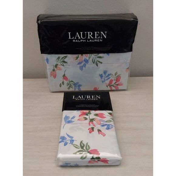 Ralph Lauren MAGGIE FLORAL White Queen Sheet Set w/Xtra Two Standard Pillowcases - Picture 3 of 13